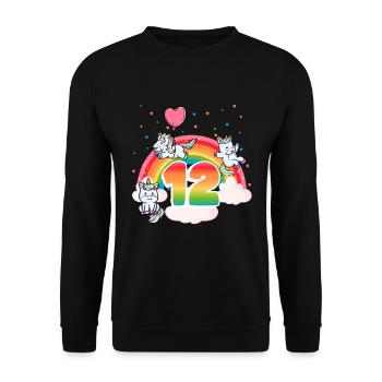 12th Birthday Rainbow Unicorn Theme - Unisex Sweatshirt - black - Front - Alina (178cm) & Michal (187cm)