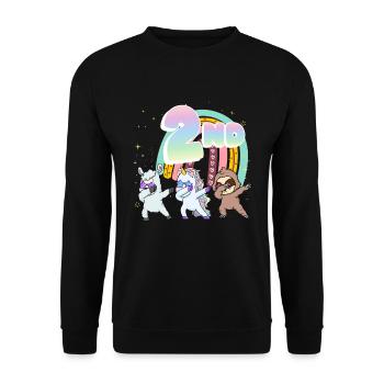 2nd Birthday Dabbing Llama Unicorn Sloth | 2nd - Unisex Sweatshirt - black - Front - Alina (178cm) & Michal (187cm)