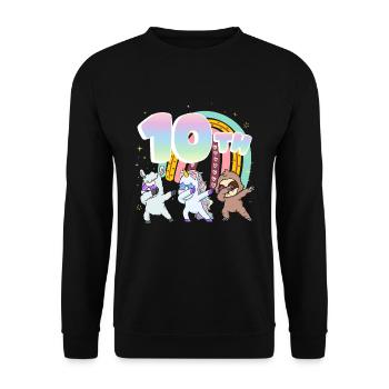 10. Geburtstag Dabbing Llama Einhorn Faultier | - Unisex Pullover - Schwarz - Vorne - Alina (178cm) & Michal (187cm)