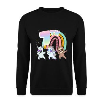 7th Birthday Dabbing Llama Unicorn Sloth | 7th - Unisex Sweatshirt - black - Front - Alina (178cm) & Michal (187cm)