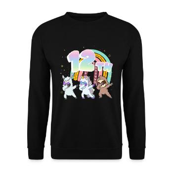 12. Geburtstag Dabbing Llama Einhorn Faultier | - Unisex Pullover - Schwarz - Vorne - Alina (178cm) & Michal (187cm)