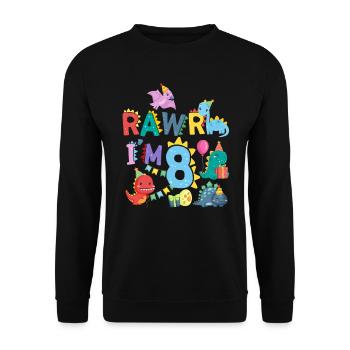 Rawr J’ai 8 | | de dinosaures Rawr 8e anniversaire - Sweat-shirt Unisexe - noir - Devant - Alina (178cm) & Michal (187cm)