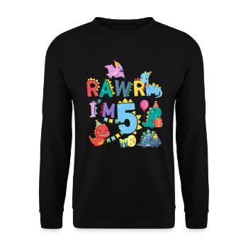 Rawr Je suis 5 | | de dinosaures Rawr 5ème anniversaire - Sweat-shirt Unisexe - noir - Devant - Alina (178cm) & Michal (187cm)