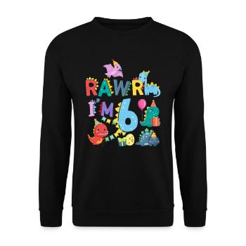 Rawr Je suis 6 | | de dinosaures Rawr 6ème anniversaire - Sweat-shirt Unisexe - noir - Devant - Alina (178cm) & Michal (187cm)