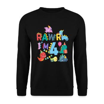 Rawr Je suis 4 | | de dinosaures Rawr 4ème anniversaire - Sweat-shirt Unisexe - noir - Devant - Alina (178cm) & Michal (187cm)