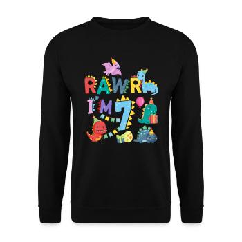 Rawr Je suis 7 | | de dinosaures Rawr 7ème anniversaire - Sweat-shirt Unisexe - noir - Devant - Alina (178cm) & Michal (187cm)