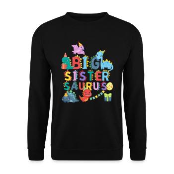 Grande sœur Saurus | Tshirt dinosaure Rawr - Sweat-shirt Unisexe - noir - Devant - Alina (178cm) & Michal (187cm)