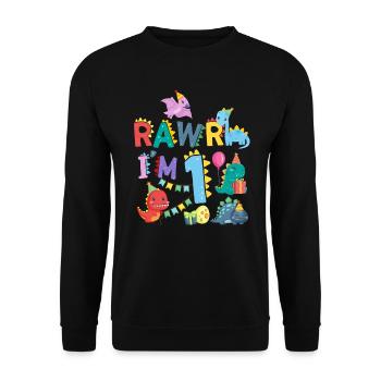 Rawr Je suis 1 | | de dinosaures Rawr 1er anniversaire - Sweat-shirt Unisexe - noir - Devant - Alina (178cm) & Michal (187cm)