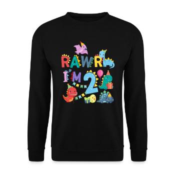 Rawr Je suis 2 | | de dinosaures Rawr 2ème anniversaire - Sweat-shirt Unisexe - noir - Devant - Alina (178cm) & Michal (187cm)