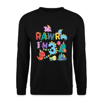 Rawr Je suis 3 | | de dinosaures Rawr 3ème anniversaire - Sweat-shirt Unisexe - noir - Devant - Alina (178cm) & Michal (187cm)