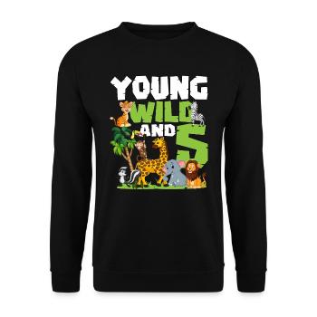Junge Wilde Und 5 | Safari-tier-themen-geburtstag - Unisex Pullover - Schwarz - Vorne - Alina (178cm) & Michal (187cm)