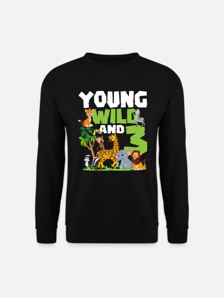Junge Wilde Und 3 | Safari Tier Thema Geburtstag - Unisex Pullover - Schwarz