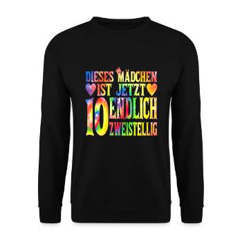 Dieses Mädchen Ist Jetzt 10 Geburtstag - Unisex Pullover - Schwarz - Vorne - Alina (178cm) & Michal (187cm)