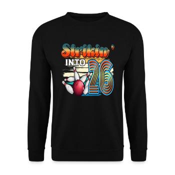 Strikin' Into 26 Bowling Bowler Feier Zum 26. - Unisex Pullover - Schwarz - Vorne - Alina (178cm) & Michal (187cm)