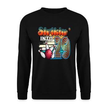 Strikin' Into 29 Bowling Bowler 29. Geburtstag - Unisex Pullover - Schwarz - Vorne - Alina (178cm) & Michal (187cm)
