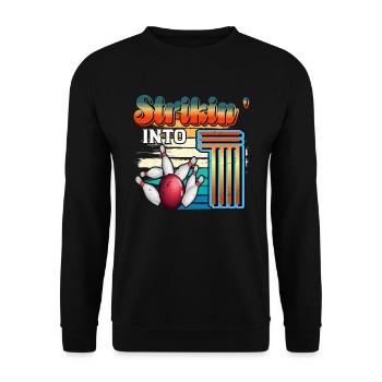 Strikin' Into 1 Bowling Bowler 1. Geburtstag - Unisex Pullover - Schwarz - Vorne - Alina (178cm) & Michal (187cm)