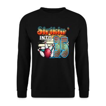 Strikin' Into 35 Bowling Bowler 35. Geburtstag - Unisex Pullover - Schwarz - Vorne - Alina (178cm) & Michal (187cm)
