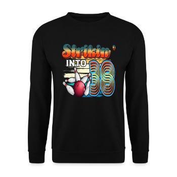 Strikin' Into 38 Bowling Bowler 38. Geburtstag - Unisex Pullover - Schwarz - Vorne - Alina (178cm) & Michal (187cm)