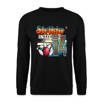 Strikin' Into 14 Bowling Bowler Feier Zum 14. - Unisex Pullover - Schwarz - Vorne - Alina (178cm) & Michal (187cm)