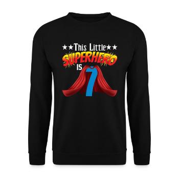 Ce petit super-héros a 7 ans - Sweat-shirt Unisexe - noir - Devant - Alina (178cm) & Michal (187cm)