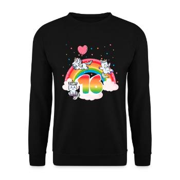 16th Birthday Rainbow Unicorn Theme - Unisex Sweatshirt - black - Front - Alina (178cm) & Michal (187cm)