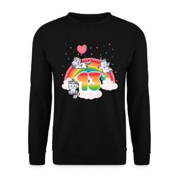 13th Birthday Rainbow Unicorn Theme - Unisex Sweatshirt - black - Front - Alina (178cm) & Michal (187cm)