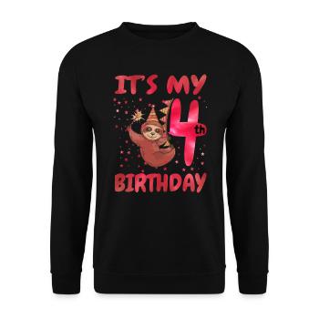 4th Birthday Cute Sloth Party Hat - Unisex Sweatshirt - black - Front - Alina (178cm) & Michal (187cm)
