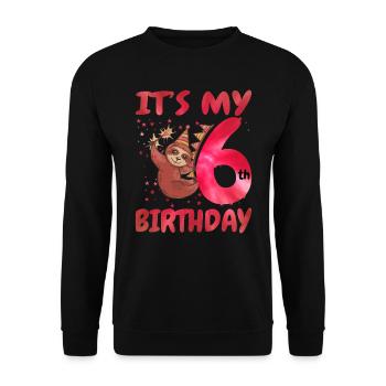 6th Birthday Cute Sloth Party Hat - Unisex Sweatshirt - black - Front - Alina (178cm) & Michal (187cm)