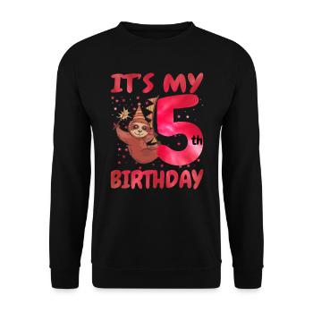 5th Birthday Cute Sloth Party Hut Themed Birthday - Unisex Sweatshirt - black - Front - Alina (178cm) & Michal (187cm)