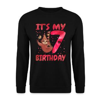 7th Birthday Cute Sloth Party Hut Themed Birthday - Unisex Sweatshirt - black - Front - Alina (178cm) & Michal (187cm)