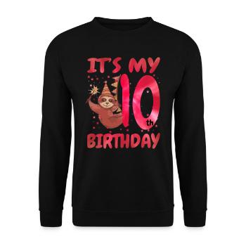 10th Birthday Cute Sloth Party Hat - Unisex Sweatshirt - black - Front - Alina (178cm) & Michal (187cm)