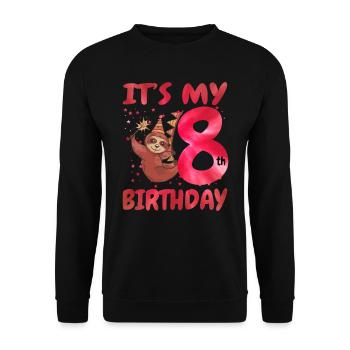 8th Birthday Cute Sloth Party Hat - Unisex Sweatshirt - black - Front - Alina (178cm) & Michal (187cm)