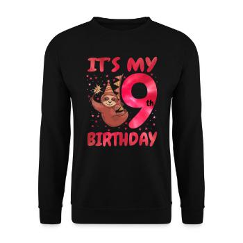 9th Birthday Cute Sloth Party Hat Theme - Unisex Sweatshirt - black - Front - Alina (178cm) & Michal (187cm)