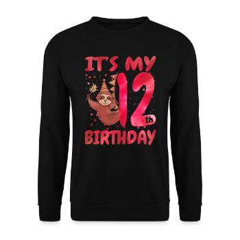 12th Birthday Cute Sloth Party Hut Themed - Unisex Sweatshirt - black - Front - Alina (178cm) & Michal (187cm)