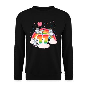 17th Birthday Rainbow Unicorn Theme - Unisex Sweatshirt - black - Front - Alina (178cm) & Michal (187cm)