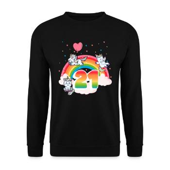 21st Birthday Rainbow Unicorn Theme - Unisex Sweatshirt - black - Front - Alina (178cm) & Michal (187cm)
