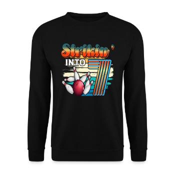 Strikin' Into 7 Bowling Bowler Feier Zum 7. - Unisex Pullover - Schwarz - Vorne - Alina (178cm) & Michal (187cm)