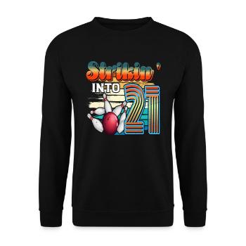 Strikin' Into 21 Bowling Bowler 21. Geburtstag - Unisex Pullover - Schwarz - Vorne - Alina (178cm) & Michal (187cm)