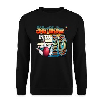 Célébration du Bowling Strikin' Into 20 Pour le 20e anniversaire du Bowling Bowler - Sweat-shirt Unisexe - noir - Devant - Alina (178cm) & Michal (187cm)