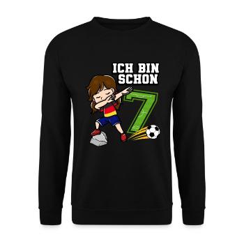 Football Girl I'm already 7 birthday - Unisex Sweatshirt - black - Front - Alina (178cm) & Michal (187cm)