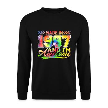 Made In 1987 Und Ich Bin Awesome Tie Dye Bunte - Unisex Pullover - Schwarz - Vorne - Alina (178cm) & Michal (187cm)