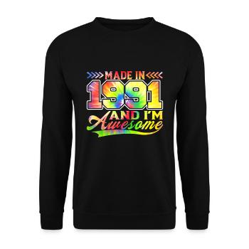Fabriqué en 1991 et je suis génial Tie Dye coloré - Sweat-shirt Unisexe - noir - Devant - Alina (178cm) & Michal (187cm)