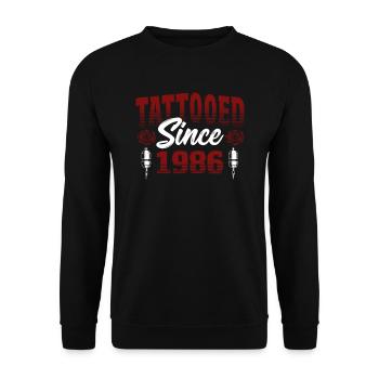 Tatoué depuis 1986 Thème Rose Rouge - Sweat-shirt Unisexe - noir - Devant - Alina (178cm) & Michal (187cm)