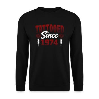 Tatoué depuis 1974 Thème Rose Rouge - Sweat-shirt Unisexe - noir - Devant - Alina (178cm) & Michal (187cm)