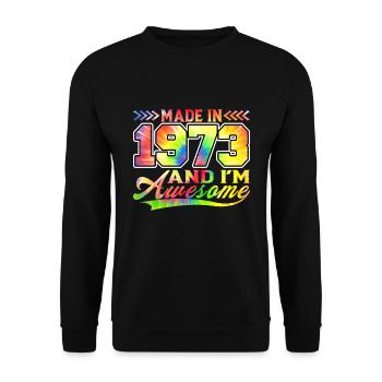 Fabriqué en 1973 et je suis génial Tie Dye coloré - Sweat-shirt Unisexe - noir - Devant - Alina (178cm) & Michal (187cm)