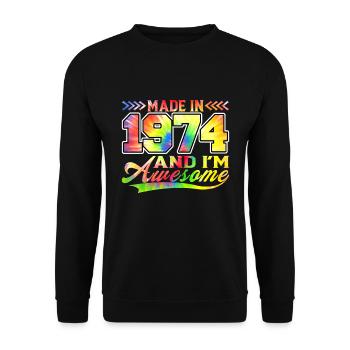 Fabriqué en 1974 et je suis génial Tie Dye coloré - Sweat-shirt Unisexe - noir - Devant - Alina (178cm) & Michal (187cm)