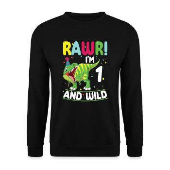 Dinosaurier 1 Jahre Alt 1. Geburtstag Party - Unisex Pullover - Schwarz - Vorne - Alina (178cm) & Michal (187cm)