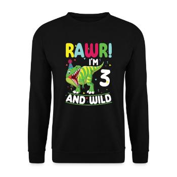 Dinosaure 3 ans 3ème fête d’anniversaire - Sweat-shirt Unisexe - noir - Devant - Alina (178cm) & Michal (187cm)