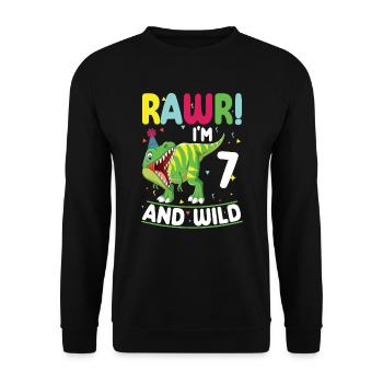 Dinosaur 7 years old 7th birthday party costume - Unisex Sweatshirt - black - Front - Alina (178cm) & Michal (187cm)