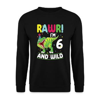 Dinosaure 6 ans fête d’anniversaire 6 - Sweat-shirt Unisexe - noir - Devant - Alina (178cm) & Michal (187cm)